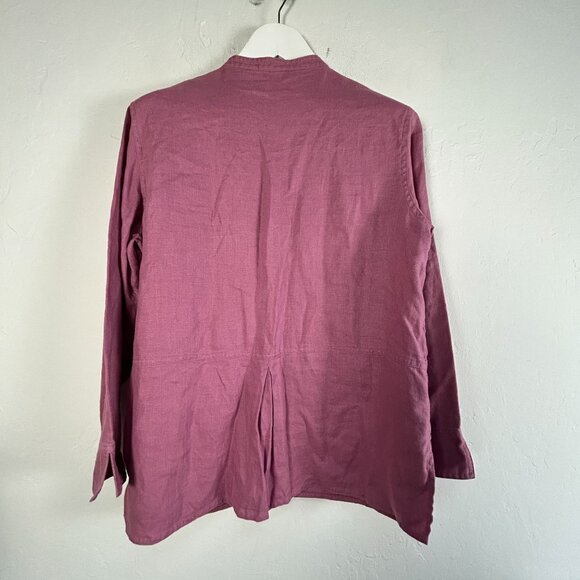 J. Jill Womens Mandarin Collar Button-Up Tunic Top Medium Linen Purple Casual - Picture 2 of 7
